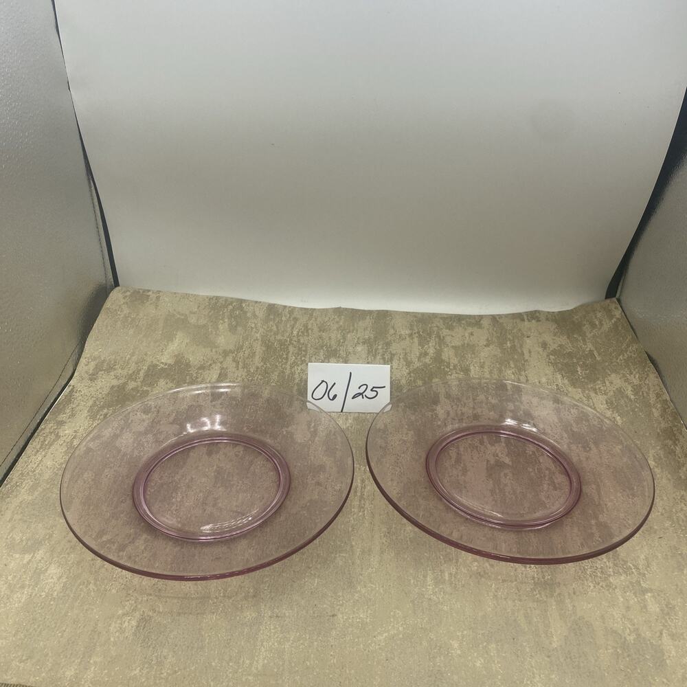 Vintage Blush Pink Depression 8 inch Glass Plates Includes 2 Salad Plates